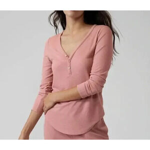 Athleta Top Size L Wind Down Sleep Waffle Knit Henley Sleepshirt Palermo Pink
